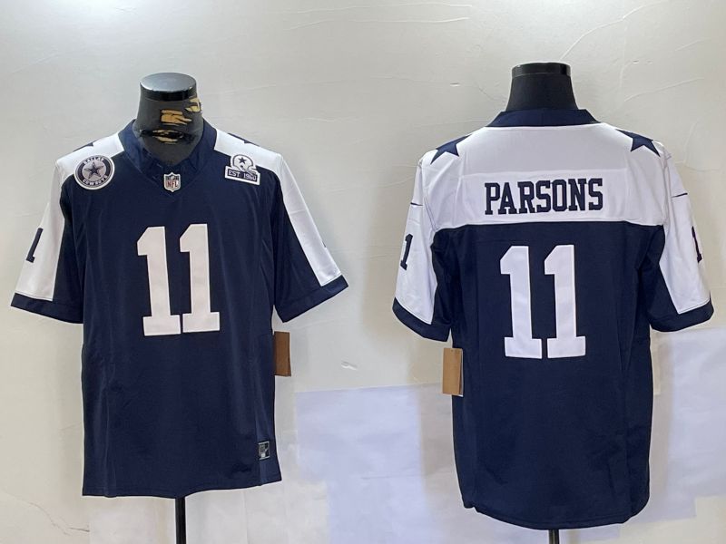 Men Dallas Cowboys #11 Parsons Blue 2024 Nike Three generations Vapor Limited NFL Jersey style 4